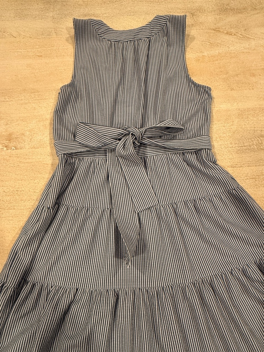 Tommy Hilfiger Navy and White Striped Sleeveless V-Neck Tiered Midi Dress - Picture 3 of 3